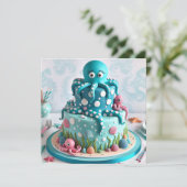SCHATTIGEE GRILLIGE OCTOPUS THEMA KIDS VERJAARDAGS KAART (Staand voorkant)