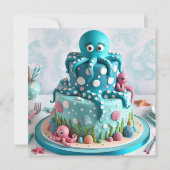 SCHATTIGEE GRILLIGE OCTOPUS THEMA KIDS VERJAARDAGS KAART (Voorkant)