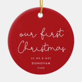 Schattigee grillige Onze eerste kerstrode foto Keramisch Ornament
