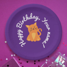 Schattigee grillige Paarse Oranje Kitten Cartoon Papieren Bordje