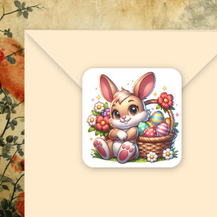 Schattigee grillige paashaas met mand vierkante sticker