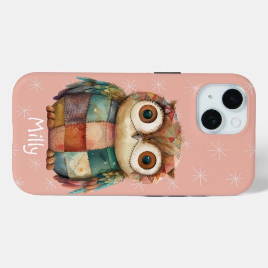 Schattigee grillige pastel patchwork uil aangepast Case-Mate iPhone case (Achterkant (horizontaal))
