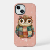 Schattigee grillige pastel patchwork uil aangepast iPhone 15 case (Achterkant)