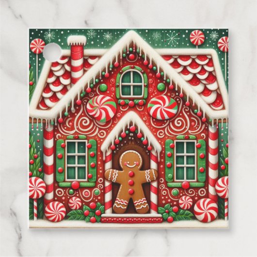 Schattigee, grillige peperkoek man & huis bedankjes labels (Voorkant)