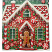 Schattigee, grillige peperkoek man & huis douchegordijn (Voorkant)