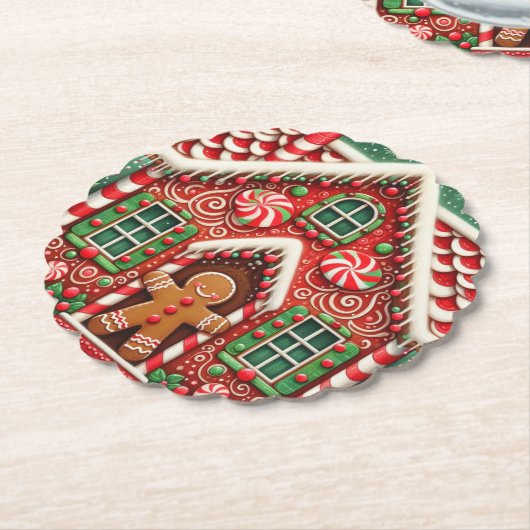 Schattigee, grillige peperkoek man & huis kartonnen onderzetters (Gekanteld)