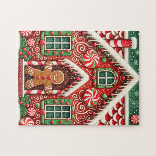 Schattigee, grillige peperkoek man & huis legpuzzel (Horizontaal)