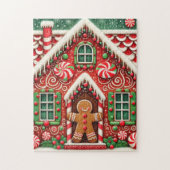 Schattigee, grillige peperkoek man & huis legpuzzel (Verticaal)