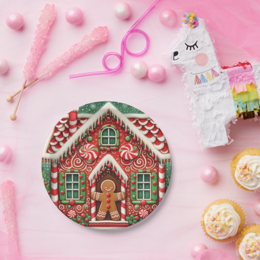 Schattigee, grillige peperkoek man & huis papieren bordje (Feest)
