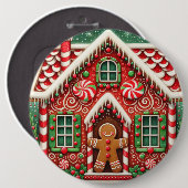 Schattigee, grillige peperkoek man & huis ronde button 6,0 cm (Voorkant /achterkant)