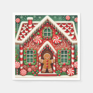 Schattigee, grillige peperkoek man & huis servet