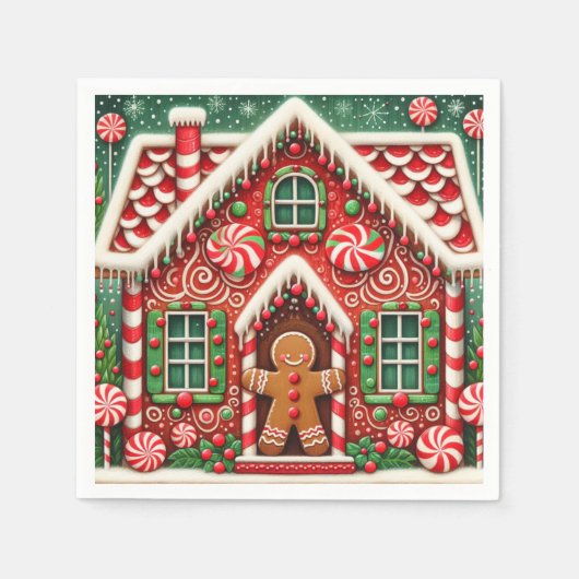 Schattigee, grillige peperkoek man & huis servet (Voorkant)