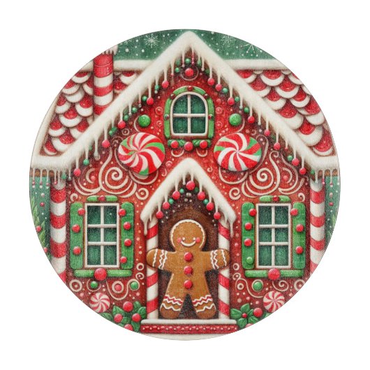 Schattigee, grillige peperkoek man & huis snijplank (Voorkant)