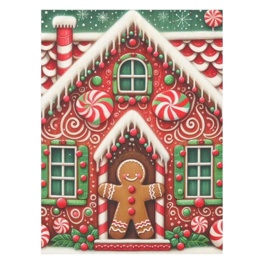 Schattigee, grillige peperkoek man & huis tafelkleed (Voorkant)