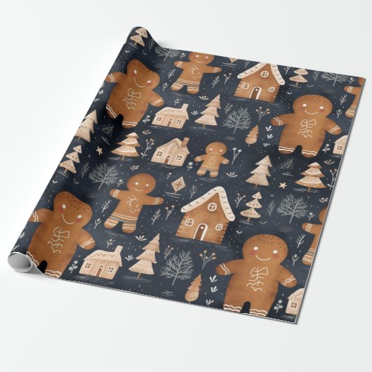 Schattigee grillige peperkoek mannen kerst cadeaupapier (Uitgerold)