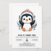 Schattigee grillige pinguïn digitale verjaardag kaart (Voorkant / Achterkant)