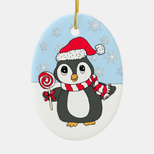 Schattigee grillige pinguïn met Lollipop gepersona Keramisch Ornament