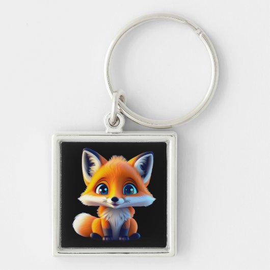 Schattigee grillige rode vos dierenkarakter, zwart sleutelhanger (Voorkant)
