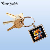 Schattigee grillige rode vos dierenkarakter, zwart sleutelhanger