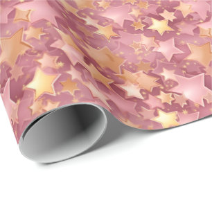 Schattigee grillige roze & gouden sterren Elegant Cadeaupapier