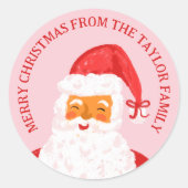 Schattigee grillige roze rode vrolijke kerstman ronde sticker (Voorkant)