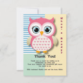 Schattigee grillige roze uil Baby shower Bedankkaart (Voorkant)