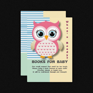 Schattigee grillige roze uil Baby shower Informatiekaartje