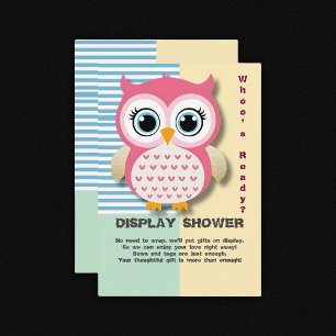Schattigee grillige roze uil Baby shower Informatiekaartje