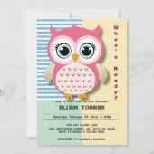 Schattigee grillige roze uil Baby shower Kaart (Voorkant)