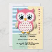 Schattigee grillige roze uil Baby shower Kaart (Voorkant)