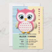 Schattigee grillige roze uil Baby shower Kaart (Voorkant)