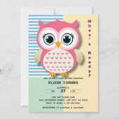 Schattigee grillige roze uil Baby shower Kaart (Voorkant)