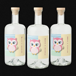 Schattigee grillige roze uil Baby shower Likeurfles Etiket