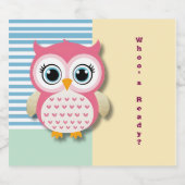 Schattigee grillige roze uil Baby shower Likeurfles Etiket (Enkel label)