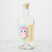Schattigee grillige roze uil Baby shower Likeurfles Etiket (Voorkant)