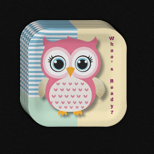 Schattigee grillige roze uil Baby shower Papieren Bordje