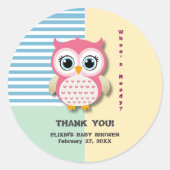 Schattigee grillige roze uil Baby shower Ronde Sticker (Voorkant)