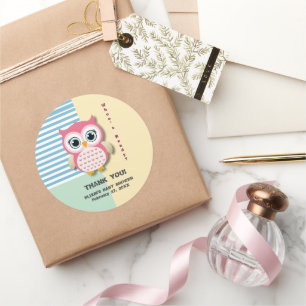 Schattigee grillige roze uil Baby shower Ronde Sticker