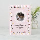 Schattigee grillige roze vrolijke kerstfoto kaart (Staand voorkant)