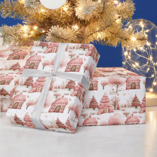 Schattigee grillige roze winter wonderland kerst cadeaupapier