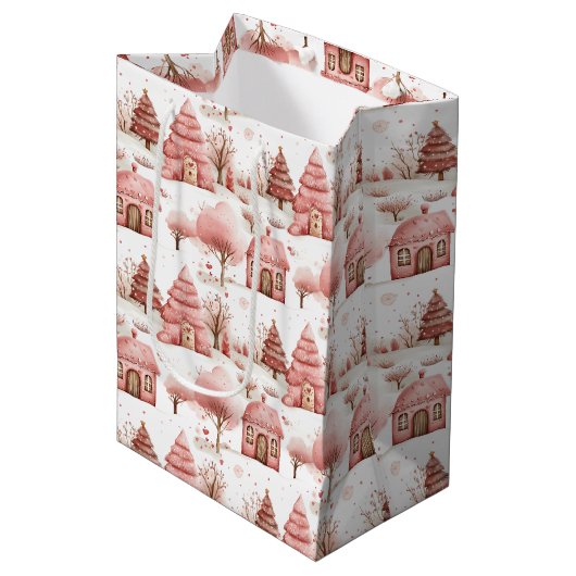 Schattigee grillige roze winter wonderland kerst medium cadeauzakje (Voorkant Gekanteld)