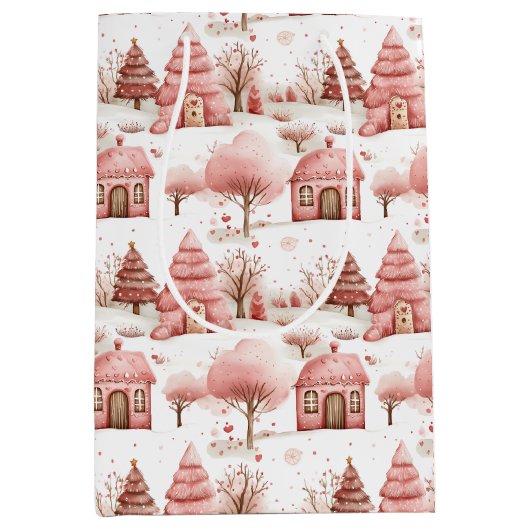Schattigee grillige roze winter wonderland kerst medium cadeauzakje (Voorkant)