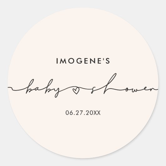 Schattigee grillige script Baby shower envelope se Ronde Sticker (Voorkant)