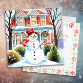 Schattigee grillige sneeuwman in de buitenwijken k