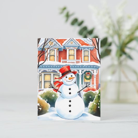 Schattigee grillige sneeuwman in de buitenwijken k briefkaart (Staand voorkant)