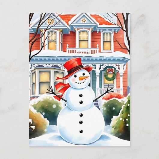 Schattigee grillige sneeuwman in de buitenwijken k briefkaart (Voorkant)
