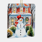 Schattigee grillige sneeuwman in de buitenwijken k keramisch ornament (Rechts)