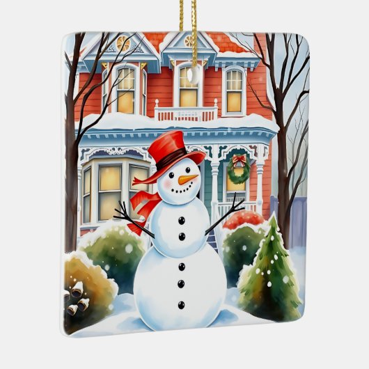 Schattigee grillige sneeuwman in de buitenwijken k keramisch ornament (Rechts)