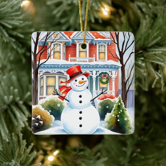 Schattigee grillige sneeuwman in de buitenwijken k keramisch ornament (Boom)