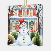 Schattigee grillige sneeuwman in de buitenwijken k keramisch ornament (Links)